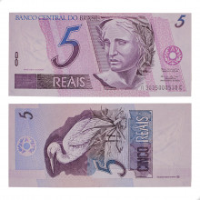 Cédula C-272 5 Reais 1999 Escassa FE - Pedro S. Malan / Armínio Fraga Neto (1ª chancela)