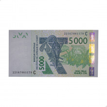 Cédula P#317Ca 5000 CFA Francs 2003-2024 Burkina Faso África FE