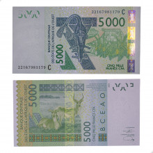 Cédula P#317Ca 5000 CFA Francs 2003-2024 Burkina Faso África FE