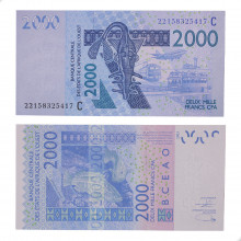 Cédula P#316C 2000 CFA Francs 2003-2024 Burkina Faso África FE