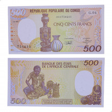Cédula P#8d 500 Francs 1985-1991 República do Congo África FE