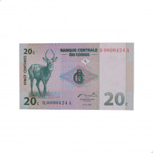 Cédula P#83a 20 Centimes 1997 República do Congo África FE