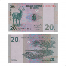 Cédula P#83a 20 Centimes 1997 República do Congo África FE