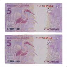 Cédula C-345 GJ/IE 5 Reais 2019/2021 Numeração Gêmeas e Irmãs FE - Paulo Roberto N. Guedes / Roberto Campos Neto