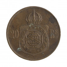 Moeda B-788 20 Réis 1869 MBC+ C/ Ponto No S Bronze Ø25mm 7gr.