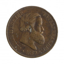 Moeda B-788 20 Réis 1869 MBC+ C/ Ponto No S Bronze Ø25mm 7gr.