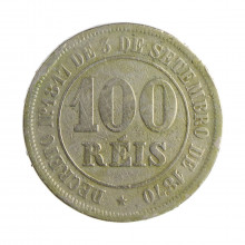 Moeda V-011 100 Réis 1881 MBC C/ Marca de Verniz Cupro Níquel Ø27mm 10gr.