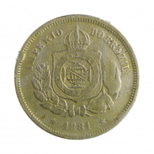Moeda V-011 100 Réis 1881 MBC C/ Marca de Verniz Cupro Níquel Ø27mm 10gr.