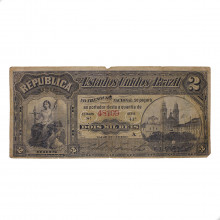Cédula R-081A 2 Mil Réis 1890 Letra A Escassa C/ Peq. Furo Fundo do Império BC