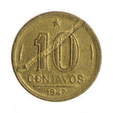 Moeda V-183 10 Centavos 1947  BC  C/ Sinais de Limpeza Bronze Alumínio  Ø17mm 3gr.