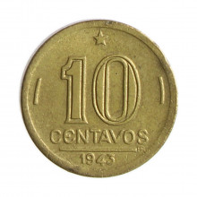 Moeda V-179 10 Centavos 1943 MBC/SOB Bronze Alumínio Ø17mm 3gr.*