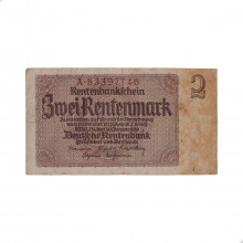Cédula P#174b.2 2 Rentenmark 1937 Alemanha Europa BC/MBC
