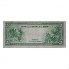Cédula P#359bA.1 5 Dollars 1914 Letra L Selo Azul 	Estados Unidos América MBC