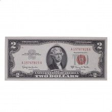 Cédula P#382b 2 Dollars 1963 Selo Vermelho Estados Unidos América FE