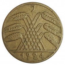 KM#40 10 Reichspfennig 1924 J MBC+ Alemanha Império Europa