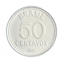 Moeda V-392 50 Centavos 1986 SOB/FC Aço Inoxidável Ø21mm 3,6gr.