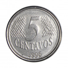 Moeda V-444 5 Centavos 1996 MBC+ Aço Inoxidável Ø21mm 3,3gr.