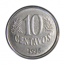 Moeda V-447 10 Centavos 1995 MBC+ Aço Inoxidável Ø22mm 3,6gr.