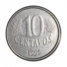 Moeda V-448 10 Centavos 1996 MBC+ Aço Inoxidável Ø22mm 3,6gr.