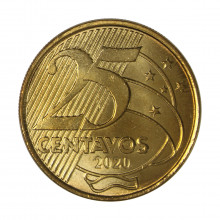 Moeda V-540 25 Centavos 2020 FC  Aço Revestido de Bronze Ø25mm 7,5gr.