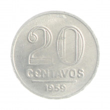 Moeda V-266 20 Centavos 1959 SOB C/Leve Mancha Alumínio Ø19mm 1,4gr.