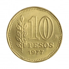 Km#74 10 Pesos 1977 FC Argentina América 200º Aniversário do Almirante G. Brown Bronze Alumínio 25(mm) 6.5(gr)