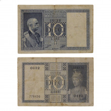 P#25c 10 Lire 1939 MBC Itália Europa C/ Peq. Rasgo