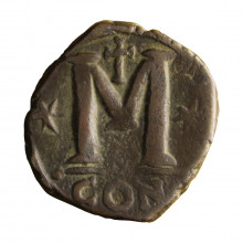 Moeda BCV #62 1 Follis 518-527 d.C. MBC/SOB Império Bizantino Europa 40 Nummi - Justino I Cobre Ø31mm 16gr.