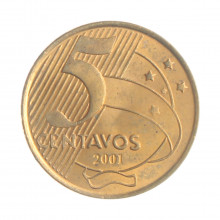 Moeda V-467 5 Centavos 2001 MBC/SOB Aço R Cobre Ø22mm 4,1gr.