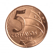 Moeda 5 Centavos 2025 FC Aço Revestido de Cobre Ø22mm 4,1gr.
