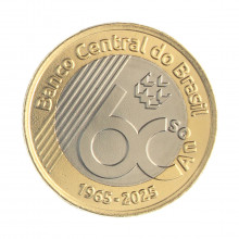 Moeda 1 Real 2025 FC 60 Anos do Banco Central Bimetálico Ø27mm 7gr.