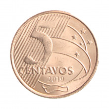 Moeda V-485 5 Centavos 2019 SOB/FC Aço R Cobre Ø22mm 4,1gr.*