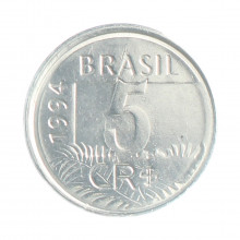 Moeda V-431 5 Cruzeiros Reais 1994 SOB Arara Data Difícil Aço Inoxidável Ø21mm 3,3gr.