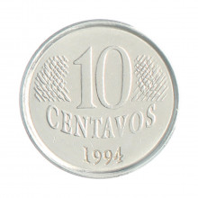 Moeda V-446 10 Centavos 1994 MBC+ Aço Inoxidável Ø22mm 3,6gr.