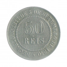Moeda V-025 50 Réis 1886 MBC Cupro Níquel Ø22mm 7gr.