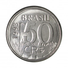 Moeda V-434 50 Cruzeiros Reais 1993 FC Onça Pintada Aço Inoxidável Ø23mm 3,9gr.