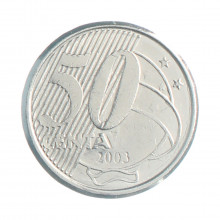 Moeda V-549 50 Centavos 2003 MBC Batida Fraca "Centavo" Aço Inoxidável Ø23mm 7,8gr.*
