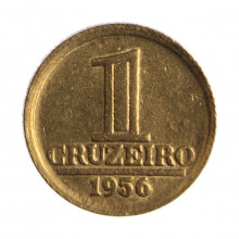 Moeda V-255 1 Cruzeiro 1956 MBC C/Sinais de Limpeza Bronze Alumínio Ø19mm 4gr.