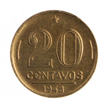 Moeda V-206 20 Centavos 1948 MBC C/Sinais de Limpeza Bronze Alumínio Ø19mm 4gr.