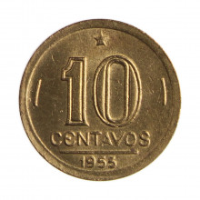 Moeda V-205 10 Centavos 1955 MBC C/Sinais de Limpeza Bronze Alumínio Ø17mm 3gr.
