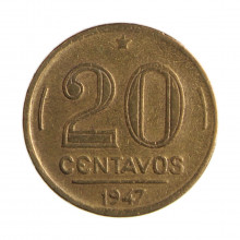 Moeda V-190 20 Centavos 1948 MBC C/Sinais de Limpeza Bronze Alumínio Ø19mm 4gr.