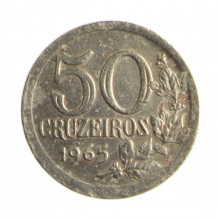 Moeda V-286 50 Cruzeiros 1965 MBC C/Sinais de Limpeza Cupro Níquel Ø18mm 3,3gr.