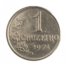 Moeda V-319 1 Cruzeiro 1974 MBC+ C/Sinais de Limpeza Cupro Níquel Ø29mm 10,2gr.