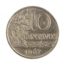Moeda V-296 10 Centavos 1967 MBC C/Sinais de Limpeza Cupro Níquel Ø23mm 5,52gr.