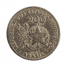 Moeda V-055 200 Réis MCMI (1901) MBC C/Sinais de Limpeza Cupro Níquel Ø25mm 8gr.