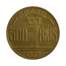 Moeda V-154 500 Réis 1937 MBC Feijó Bronze Alumínio Ø22,5mm 5gr.