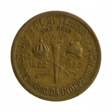 Moeda V-122 500 Réis 1922 MBC+ Centenário da Independência do Brasil 1822 - 1922 Bronze Alumínio Ø22,5mm 4gr.