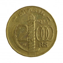 Moeda V-162A 2000 Réis 1938 MBC C/Sinais de Limpeza Duque de Caxias Poligonal Bronze Alumínio Ø26,5mm 9gr.