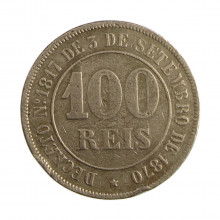 Moeda V-002 100 Réis 1871 BC/MBC Cupro Níquel Ø27mm 10gr.