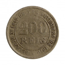 Moeda V-022 200 Réis 1880 MBC Com Marca de Verniz Cupro-Níquel Ø32mm 15gr.